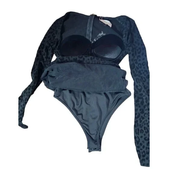 NWT Meshki black seara devore long sleeve corset top leopard mini dress size XS - Picture 12 of 13